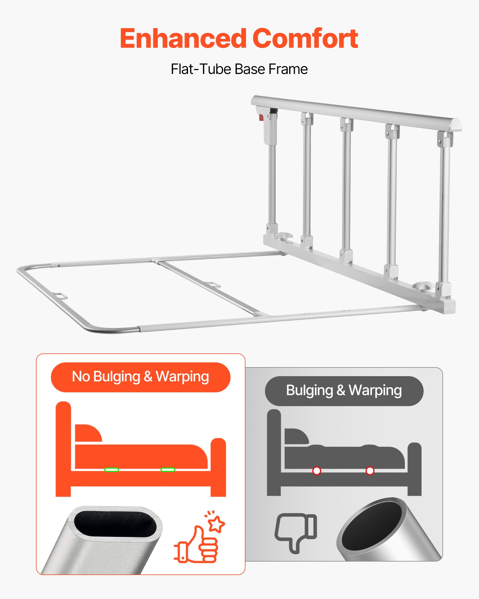 VEVOR Foldable Bed Rail for Elderly, 122 cm Bedside Assist Rail with Fixing Strap, Adjustable Height Pipe Bedside Cane, High-Strength Metal Senior Bed Bar, Hand Guard Grab Fits King, Queen, Full, Twin