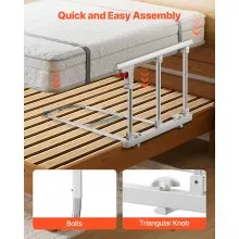 VEVOR Foldable Bed Rail for Elderly, 70 cm Bedside Assist Rail with Fixing Strap, Adjustable Height Pipe Bedside Cane, High-Strength Metal Senior Bed Bar, Hand Guard Grab Fits King, Queen, Full, Twin