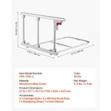 VEVOR Foldable Bed Rail for Elderly, 70 cm Bedside Assist Rail with Fixing Strap, Adjustable Height Pipe Bedside Cane, High-Strength Metal Senior Bed Bar, Hand Guard Grab Fits King, Queen, Full, Twin