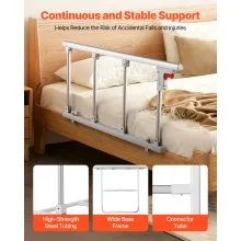 VEVOR Foldable Bed Rail for Elderly, 97 cm Bedside Assist Rail with Fixing Strap, Adjustable Height Pipe Bedside Cane, High-Strength Metal Senior Bed Bar, Hand Guard Grab Fits King, Queen, Full, Twin