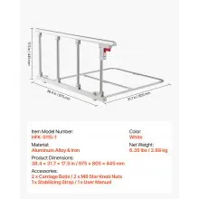 VEVOR Foldable Bed Rail for Elderly, 97 cm Bedside Assist Rail with Fixing Strap, Adjustable Height Pipe Bedside Cane, High-Strength Metal Senior Bed Bar, Hand Guard Grab Fits King, Queen, Full, Twin