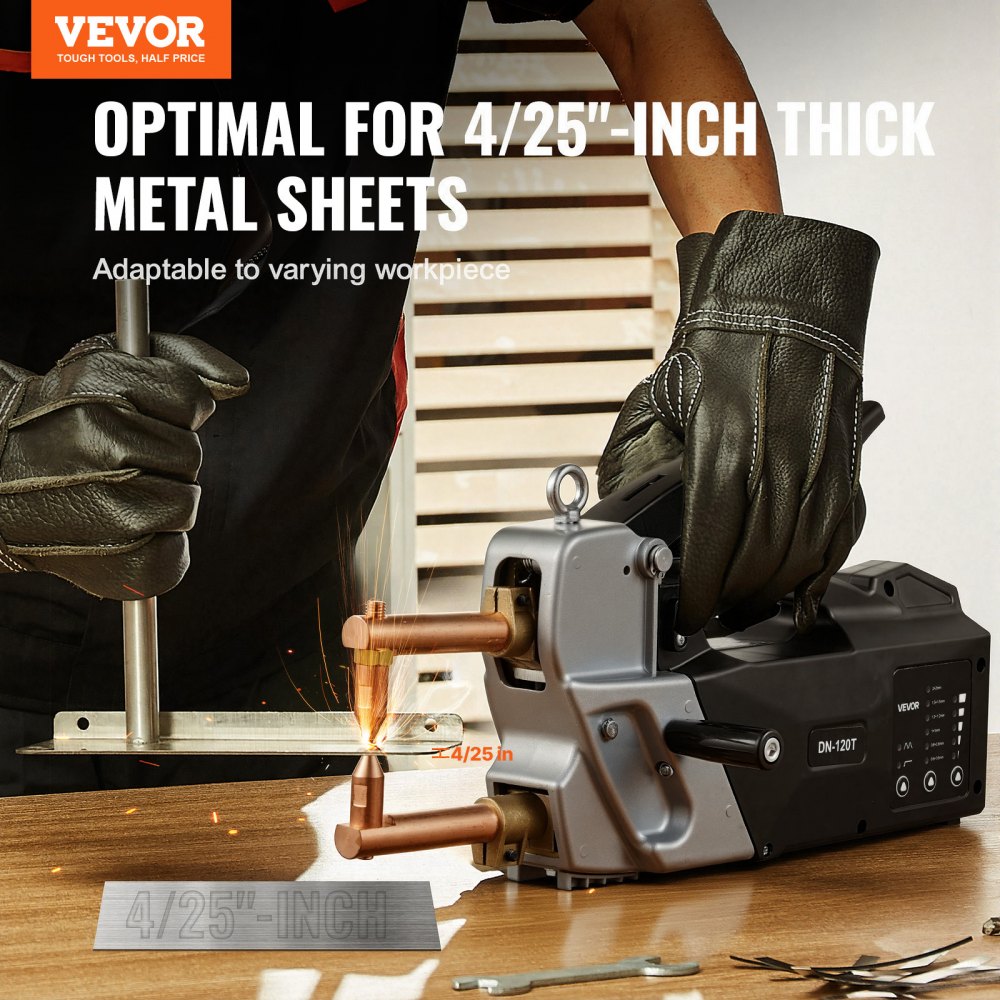 VEVOR Portable Spot Welder, 4mm Thick Spot Welder Machine with 8.1KVA Input Capacity, 4200A Electric Metal Sheet Welding Machine Handheld Welding Tip Gun