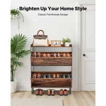 VEVOR Shoe Cabinet with 2 Flip Drawers, Farmhouse Shoes Storage Cabinet with Metal Legs and Anti-Tipping Device, Freestanding Shoe Organizer Ideal for Entryway, Hallway, Bedroom, Living Room, Brown
