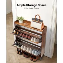 VEVOR Shoe Cabinet with 2 Flip Drawers, Farmhouse Shoes Storage Cabinet with Metal Legs and Anti-Tipping Device, Freestanding Shoe Organizer Ideal for Entryway, Hallway, Bedroom, Living Room, Brown