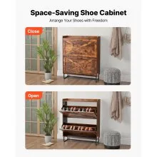 VEVOR Shoe Cabinet with 2 Flip Drawers, Farmhouse Shoes Storage Cabinet with Metal Legs and Anti-Tipping Device, Freestanding Shoe Organizer Ideal for Entryway, Hallway, Bedroom, Living Room, Brown