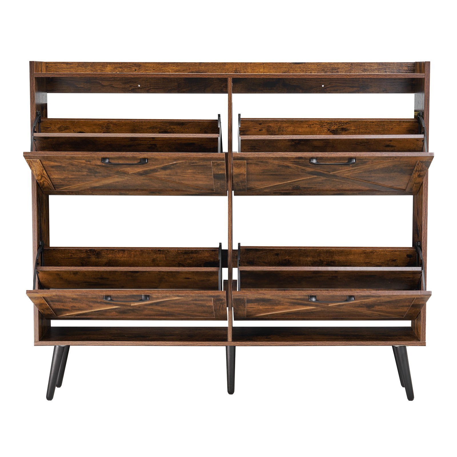 VEVOR Shoe Cabinet with 4 Flip Drawers, Farmhouse Shoes Storage Cabinet with Wood Legs and Anti-Tipping Device, Freestanding Shoe Organizer Ideal for Entryway, Hallway, Bedroom, Living Room, Brown