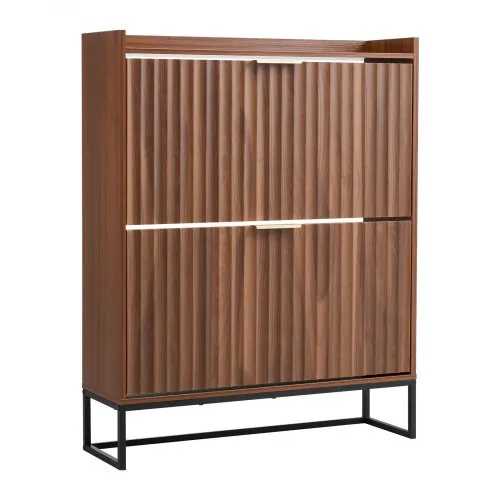 VEVOR Shoe Cabinet with 2 Flip Drawers, Mid-Century Shoes Storage Cabinet with Anti-Tipping Device, Freestanding Fluted Shoe Organizer, Ideal for Entrance, Hallway, Bedroom, Living Room, Walnut