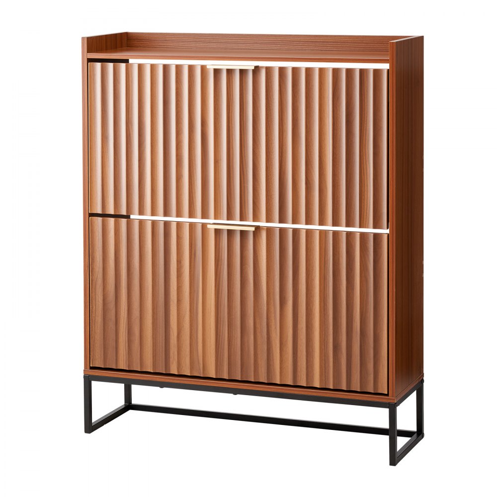 VEVOR Shoe Cabinet with 2 Flip Drawers, Mid-Century Shoes Storage Cabinet with Anti-Tipping Device, Freestanding Fluted Shoe Organizer, Ideal for Entrance, Hallway, Bedroom, Living Room, Walnut