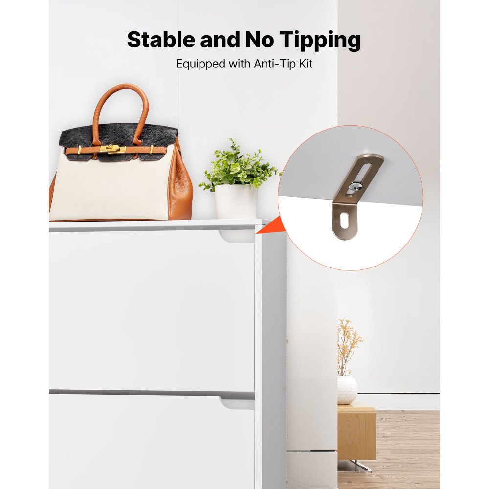 VEVOR Shoe Cabinet with 3 Flip Drawers, Modern Shoes Storage Cabinet with Anti-Tipping Device, Freestanding Shoe Rack Organizer, Ideal for Entryway, Hallway, Bedroom, Living Room, Closet, White