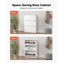 VEVOR Shoe Cabinet with 3 Flip Drawers, Modern Shoes Storage Cabinet with Anti-Tipping Device, Freestanding Shoe Rack Organizer, Ideal for Entryway, Hallway, Bedroom, Living Room, Closet, White