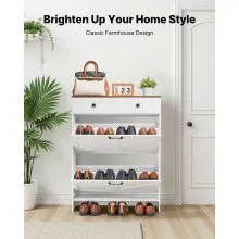 VEVOR Shoe Cabinet with 2 Flip Drawers, Farmhouse Shoes Storage Cabinet with 2 Drawers and Anti-Tipping Device, Freestanding Shoe Organizer Ideal for Entryway, Hallway, Bedroom, Living Room, White