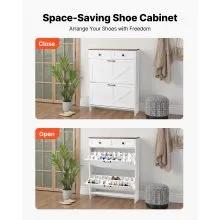 VEVOR Shoe Cabinet with 2 Flip Drawers, Farmhouse Shoes Storage Cabinet with 2 Drawers and Anti-Tipping Device, Freestanding Shoe Organizer Ideal for Entryway, Hallway, Bedroom, Living Room, White