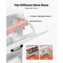 VEVOR Shoe Cabinet with 2 Flip Drawers, Farmhouse Shoes Storage Cabinet with 2 Drawers and Anti-Tipping Device, Freestanding Shoe Organizer Ideal for Entryway, Hallway, Bedroom, Living Room, White