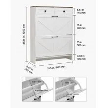 VEVOR Shoe Cabinet with 2 Flip Drawers, Farmhouse Shoes Storage Cabinet with 2 Drawers and Anti-Tipping Device, Freestanding Shoe Organizer Ideal for Entryway, Hallway, Bedroom, Living Room, White