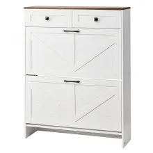 VEVOR Shoe Cabinet with 2 Flip Drawers, Farmhouse Shoes Storage Cabinet with 2 Drawers and Anti-Tipping Device, Freestanding Shoe Organizer Ideal for Entryway, Hallway, Bedroom, Living Room, White