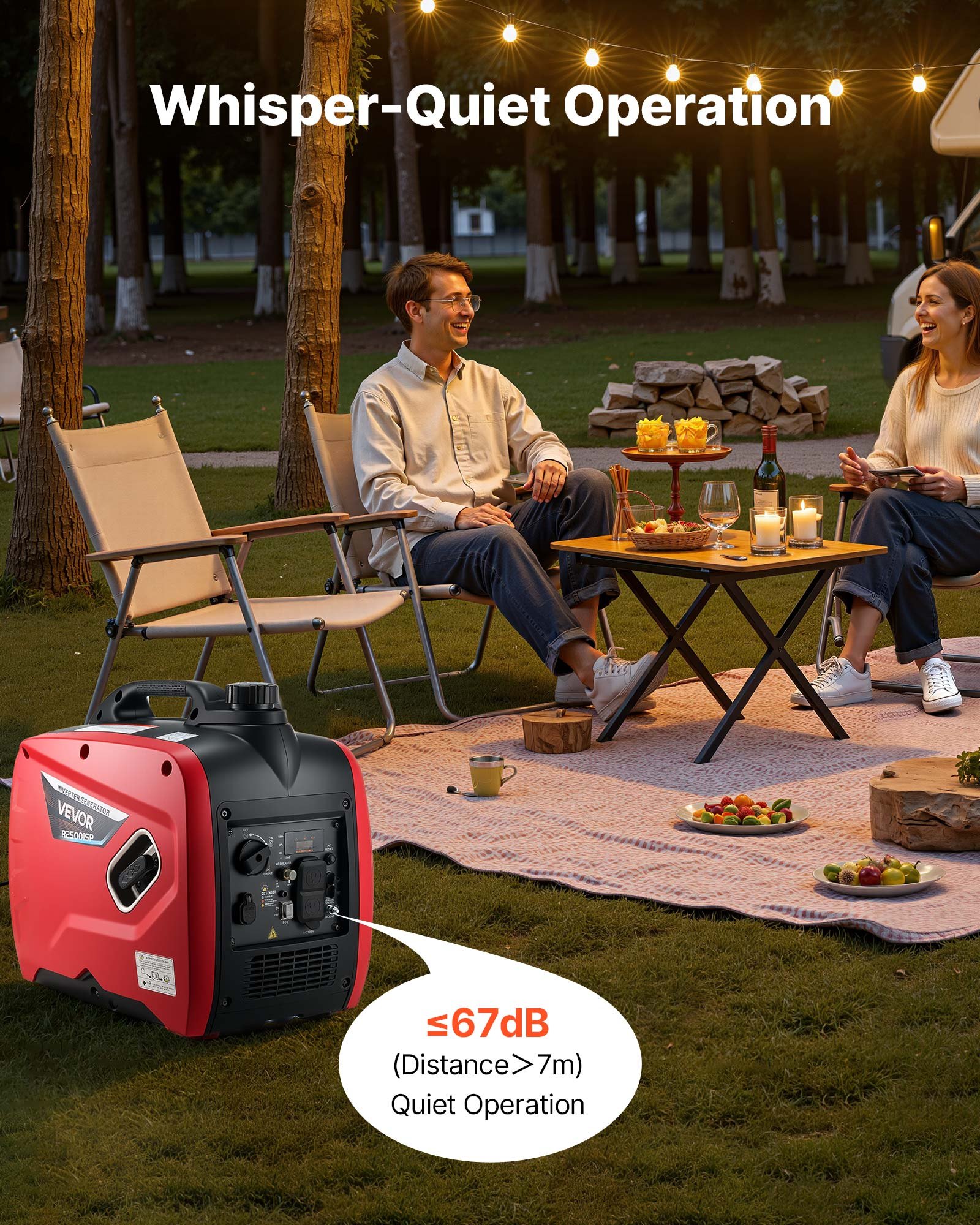 VEVOR Inverter Generator, 3000W Peak Watt Quiet Inverter Generator, Portable Inverters Generators for Home Use, Gas Powered, Compact and Lightweight Design - Stable Power, CO Sensor, Long Run Time