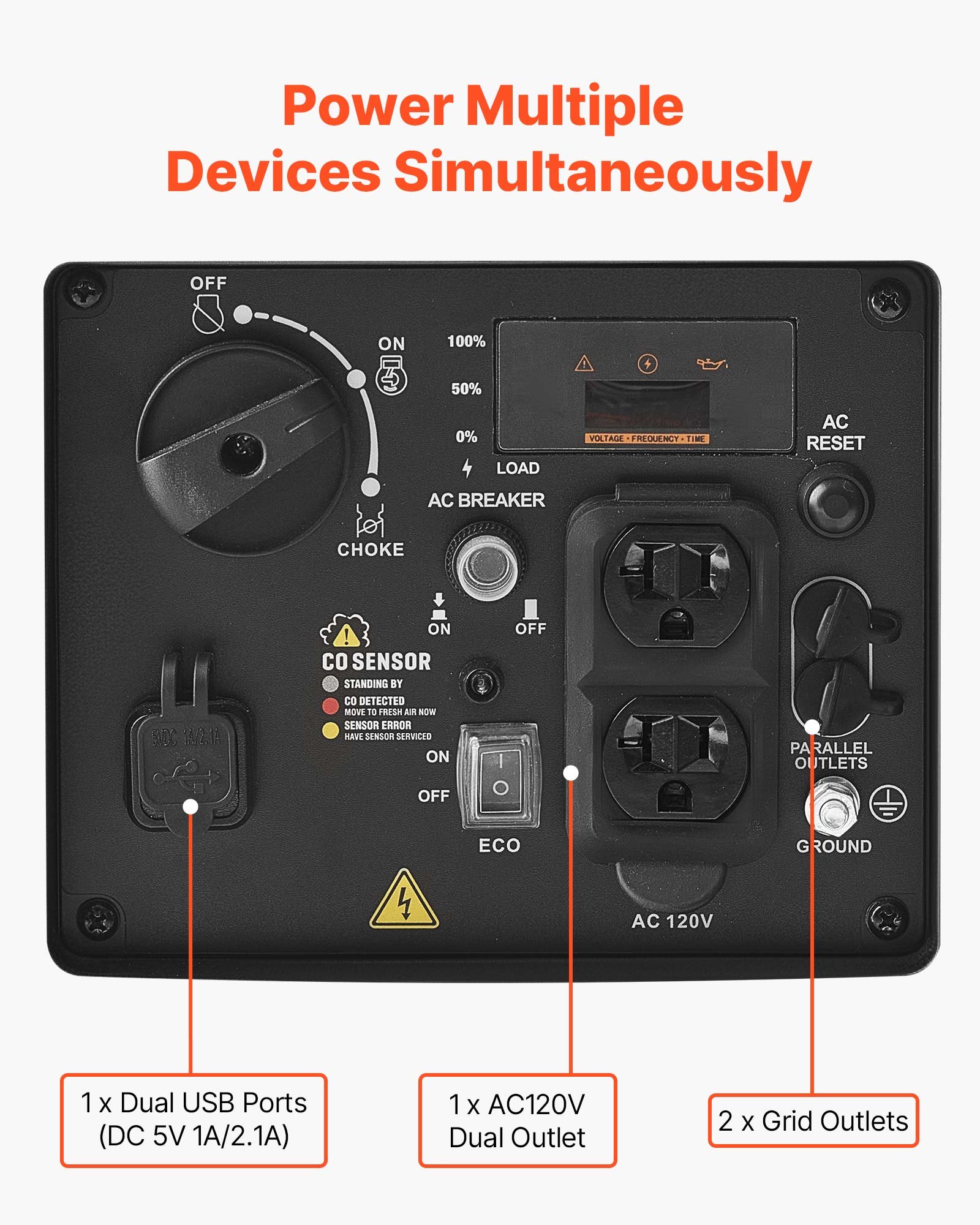 VEVOR Inverter Generator, 3000W Peak Watt Quiet Inverter Generator, Portable Inverters Generators for Home Use, Gas Powered, Compact and Lightweight Design - Stable Power, CO Sensor, Long Run Time