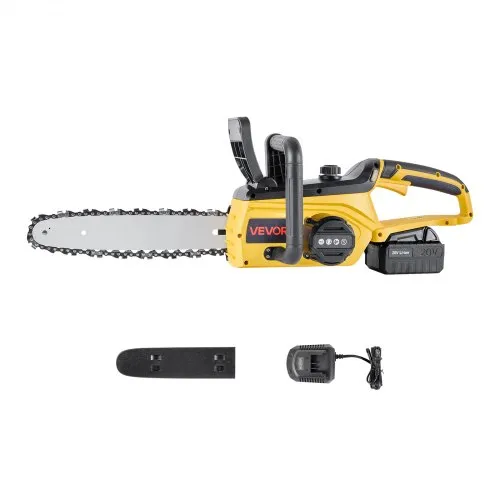 VEVOR Cordless Chainsaw, 20V 12-Inch Brushless Chainsaw Battery Powered, 4.0Ah Battery and Rapid Charger Included, Handheld Electric Chain Saw for Tree Felling, Wood Cutting, Pruning, and Trimming
