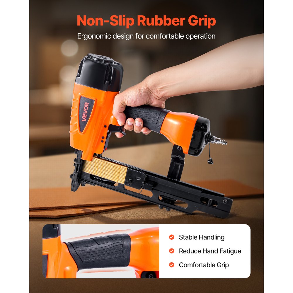 VEVOR Pneumatic Staple Gun, 16 Gauge 10.8mm Medium Crown Pneumatic Stapler 25mm to 50mm Length, 70-120PSI Heavy Duty Air-Powered Staple Gun for Roof Decking, Wall Sheathing, Fencing and Subflooring