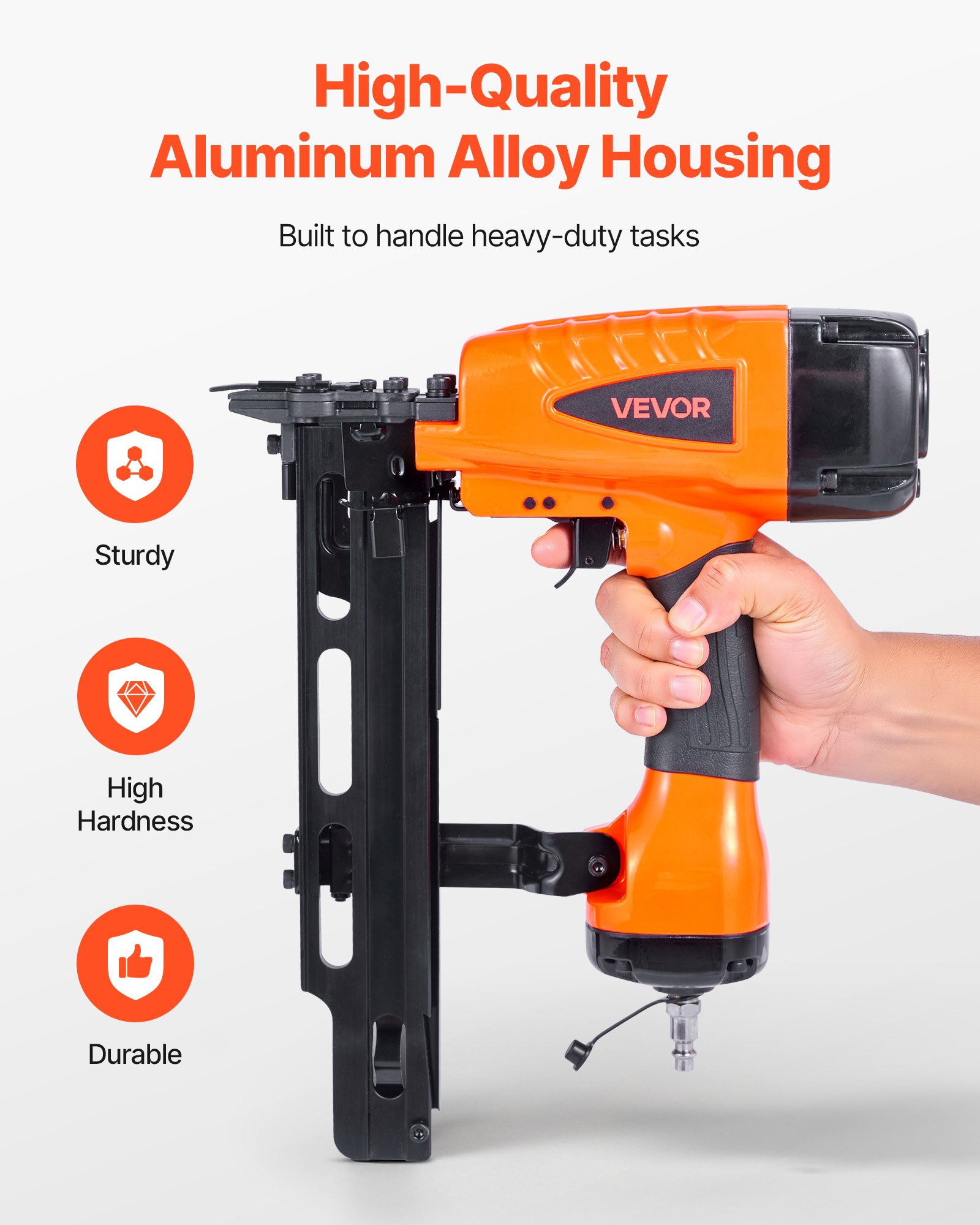 VEVOR Pneumatic Staple Gun, 16 Gauge 10.8mm Medium Crown Pneumatic Stapler 25mm to 50mm Length, 70-120PSI Heavy Duty Air-Powered Staple Gun for Roof Decking, Wall Sheathing, Fencing and Subflooring