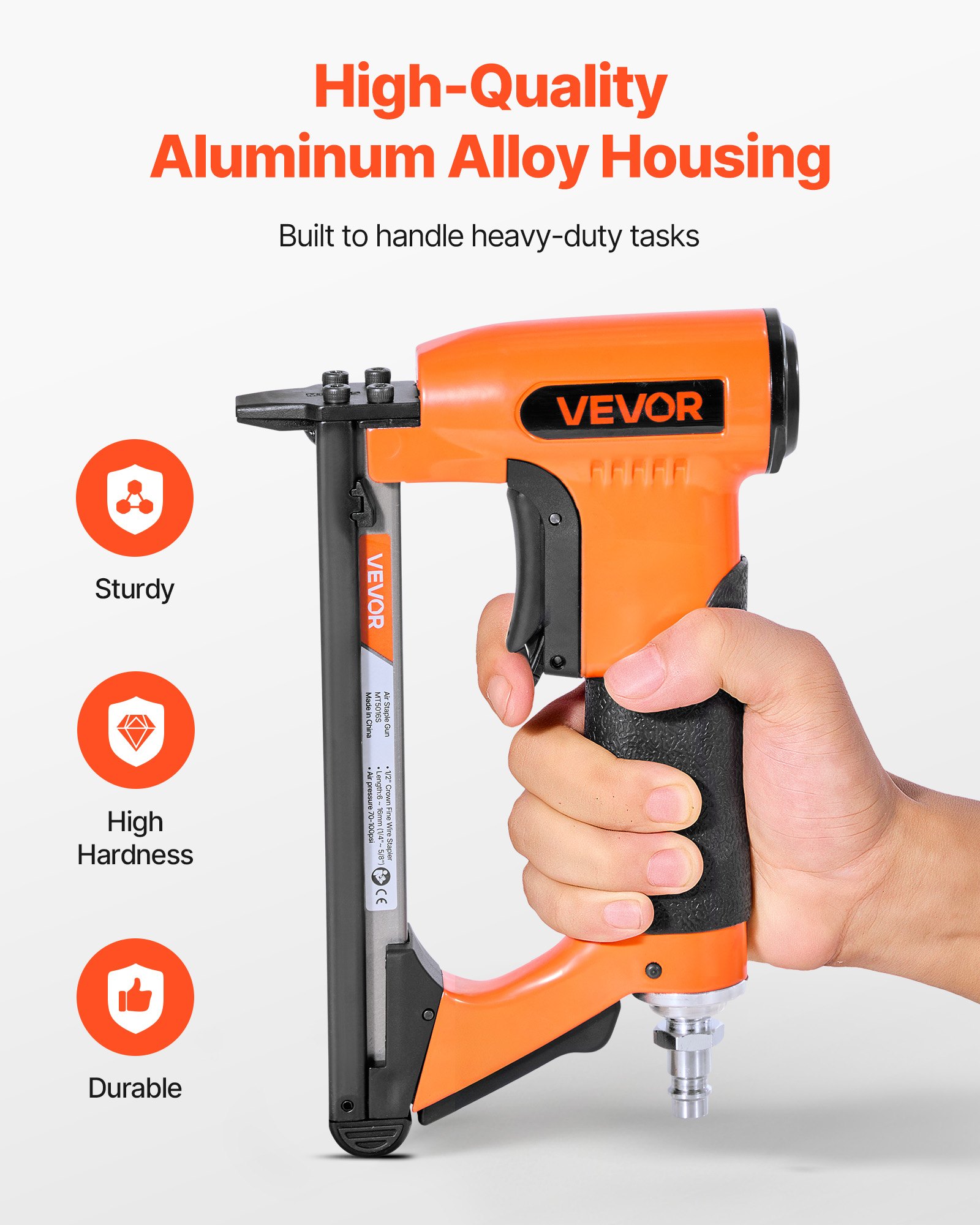 VEVOR Pneumatic Staple Gun, 20 Gauge Air Upholstery Stapler for 50 Series Fine Wire Staples 12.8mm Crown 6mm-16mm Length, Max 110PCS Loading Air Staple Gun for Upholstering, Woodworking, DIY Projects