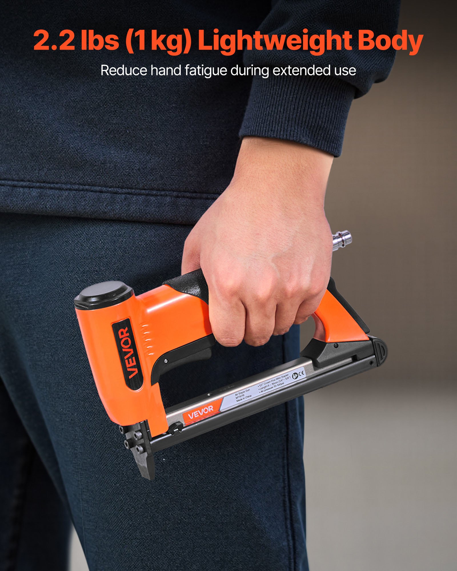 VEVOR Pneumatic Staple Gun, 21 Gauge Air Upholstery Stapler for 80 Series Fine Wire Staples 12.8mm Crown 6mm -16mm Length, Max 150PCS Loading Air Staple Gun for Upholstering, Woodworking, DIY Projects