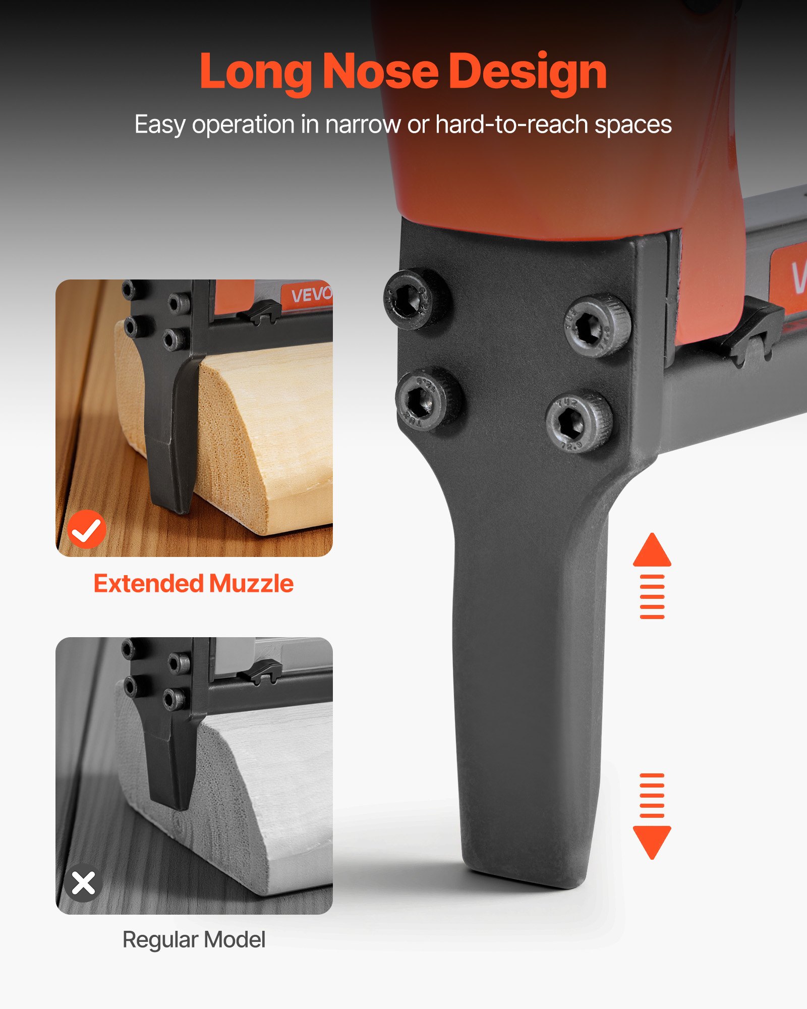 VEVOR Pneumatic Staple Gun, 22 Gauge Long-Nose Upholstery Stapler for 71 Series Fine Wire Staples 9.5mm Crown 6mm-16mm Length, Max 180PCS Loading Air Staple Gun for Upholstering, Woodworking, DIY