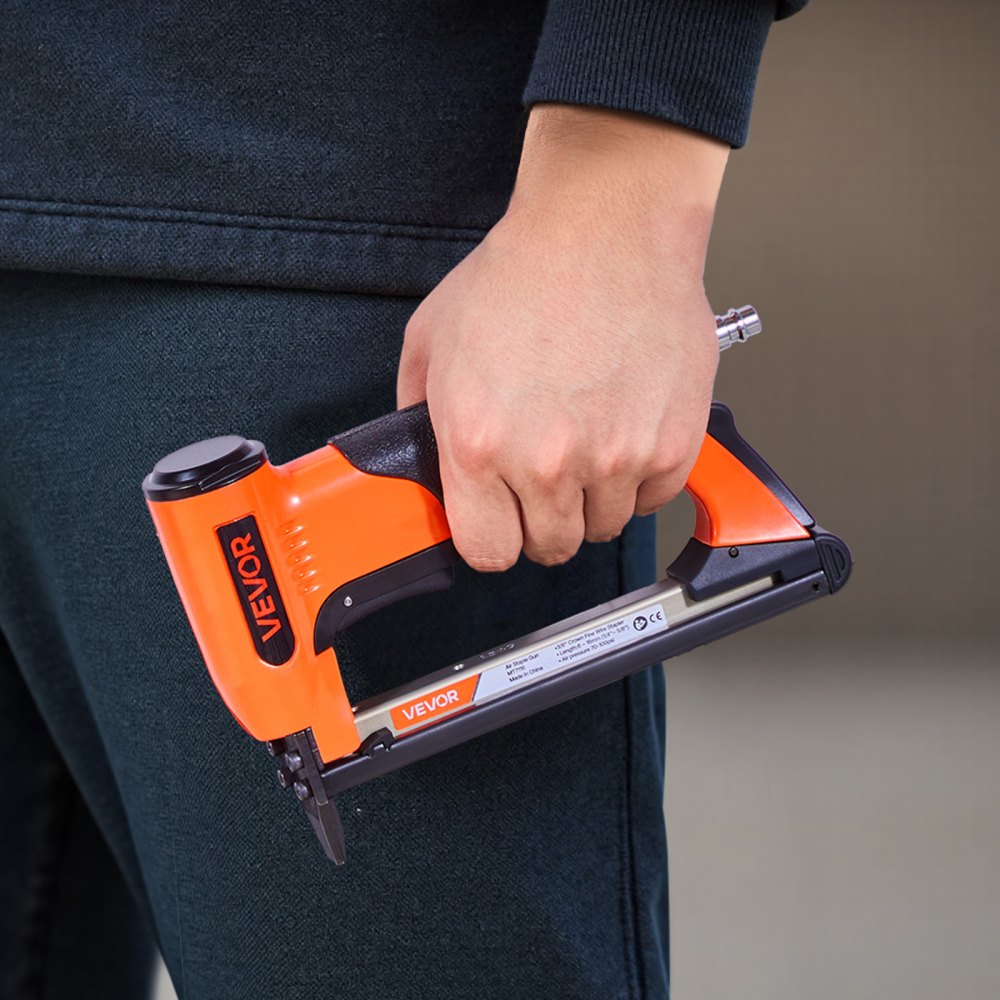 VEVOR Pneumatic Staple Gun, 22 Gauge Air Upholstery Stapler for 71 Series Fine Wire Staples 9.5mm Crown 6-16mm Length, Max 180PCS Loading Air Staple Gun for Upholstering, Woodworking, DIY Projects