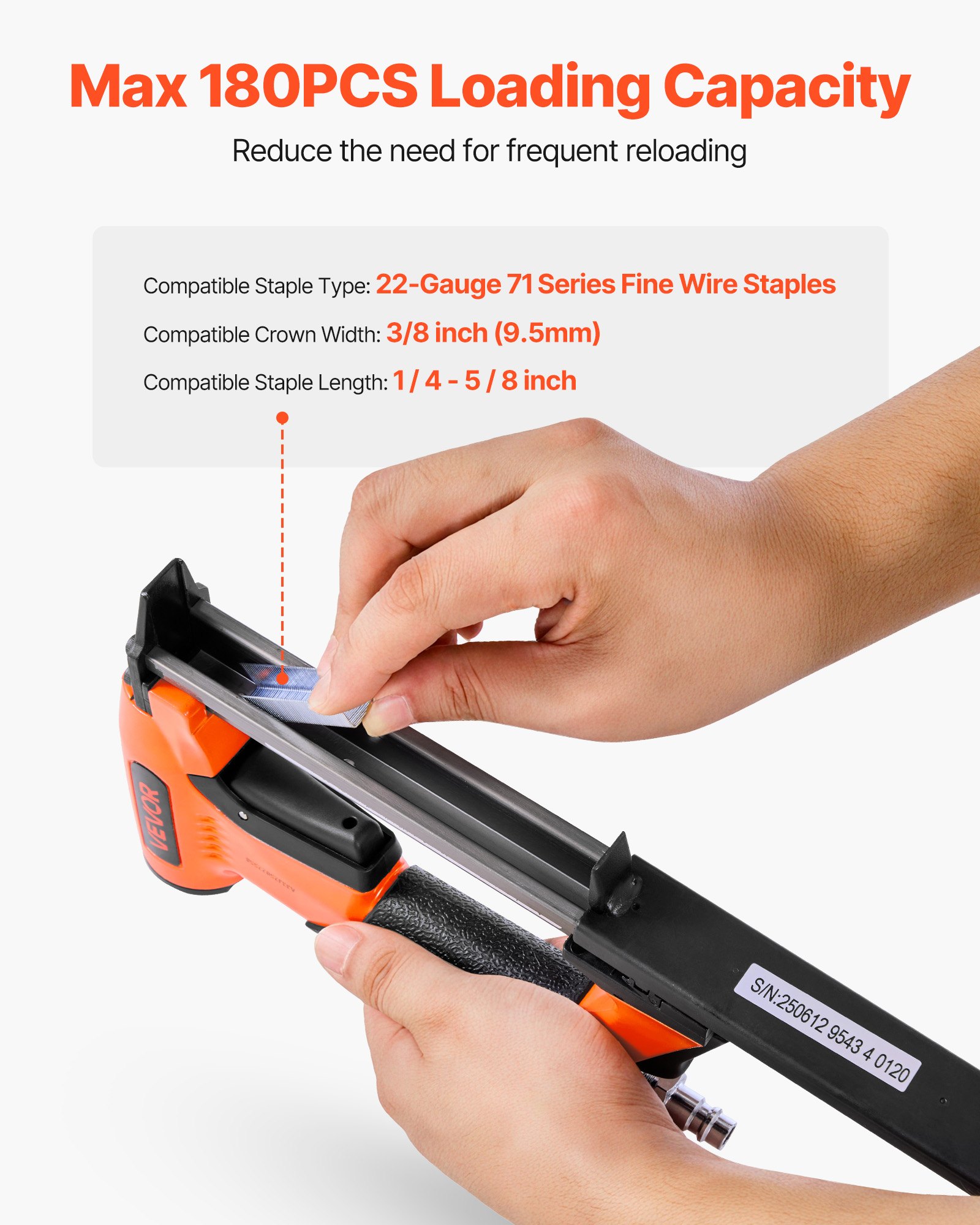 VEVOR Pneumatic Staple Gun, 22 Gauge Air Upholstery Stapler for 71 Series Fine Wire Staples 9.5mm Crown 6-16mm Length, Max 180PCS Loading Air Staple Gun for Upholstering, Woodworking, DIY Projects