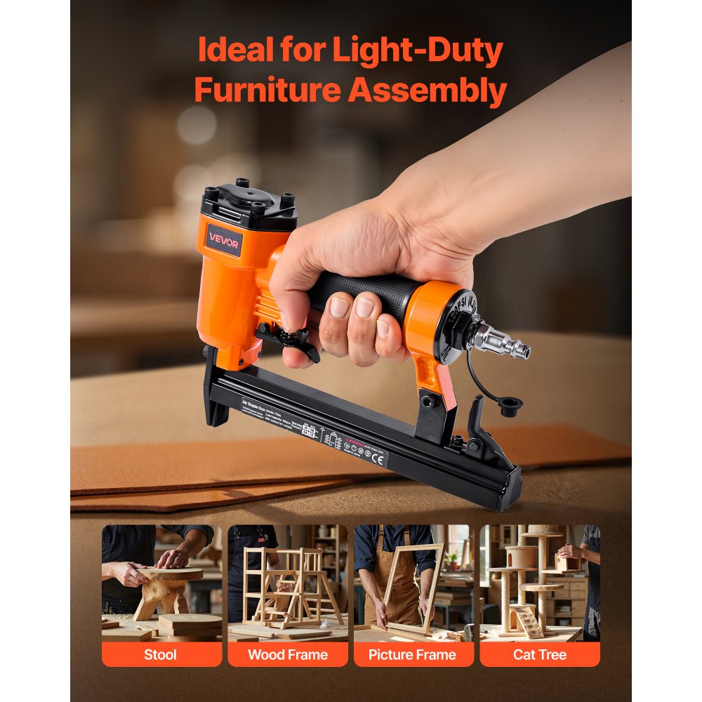 VEVOR Pneumatic Staple Gun, 22 Gauge Pneumatic Upholstery Stapler for 71 Series Fine Wire Staples 9.1mm Crown 4mm-16mm Length, 70-110 PSI Air Staple Gun for Woodworking, Upholstering, DIY Project