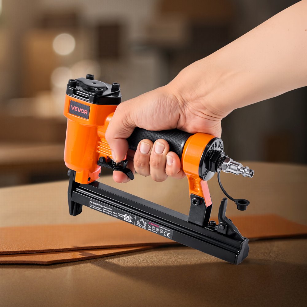 VEVOR Pneumatic Staple Gun, 22 Gauge Pneumatic Upholstery Stapler for 71 Series Fine Wire Staples 9.1mm Crown 4mm-16mm Length, 70-110 PSI Air Staple Gun for Woodworking, Upholstering, DIY Project