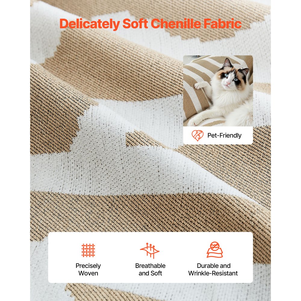 VEVOR Couch Cover, 117.72 x 71.26 Inch Boho Sofa Covers, Anti-Slip Chenille Cushion Protector for Sectional Sofa, Washable and Scratch-Resistant Love Seat Slipcover for Cat / Dog Sofa Protector, Khaki