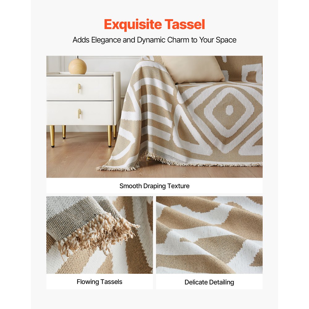 VEVOR Couch Cover, 117.72 x 71.26 Inch Boho Sofa Covers, Anti-Slip Chenille Cushion Protector for Sectional Sofa, Washable and Scratch-Resistant Love Seat Slipcover for Cat / Dog Sofa Protector, Khaki