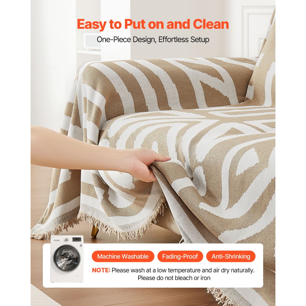 VEVOR Couch Cover, 117.72 x 71.26 Inch Boho Sofa Covers, Anti-Slip Chenille Cushion Protector for Sectional Sofa, Washable and Scratch-Resistant Love Seat Slipcover for Cat / Dog Sofa Protector, Khaki