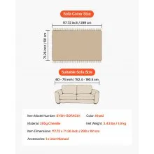 Couch Slipcover 117.72 x 71.26 Inch Scratch-Resistant Chenille Sofa Covers Khaki