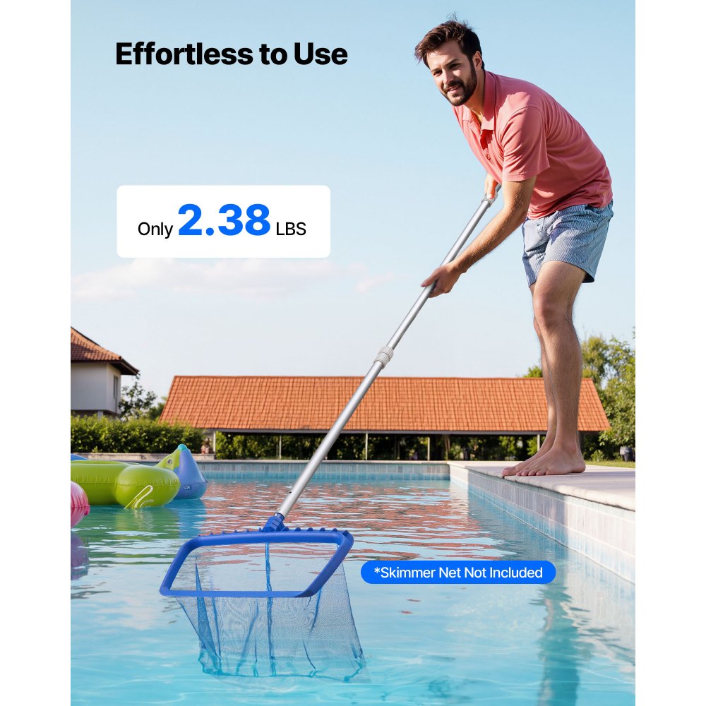 VEVOR Pool Pole, 1 to 4.6 m Telescoping Swimming Pool Cleaning Poles, Professional Adjustable Telescopic Pole with 2 Extension Poles, Heavy Duty Cleaner Stick for Skimmer Net, Brush, Vacuum Head