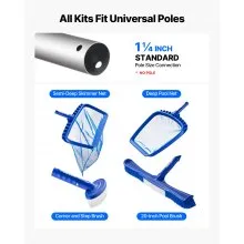 VEVOR Swimming Pool Cleaing Kit with Leaf Skimmer Bag Rake Nets & 2 Brush Heads