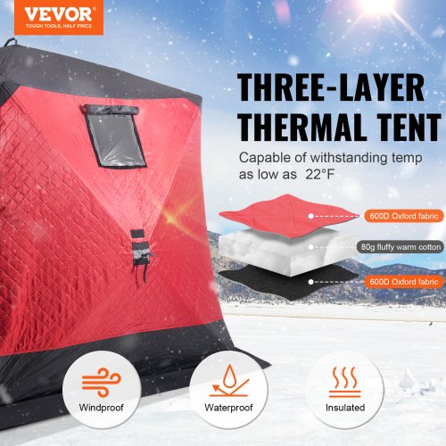 VEVOR Portable Ice Shelter, 4-6 Person Insulated Pop-Up Ice