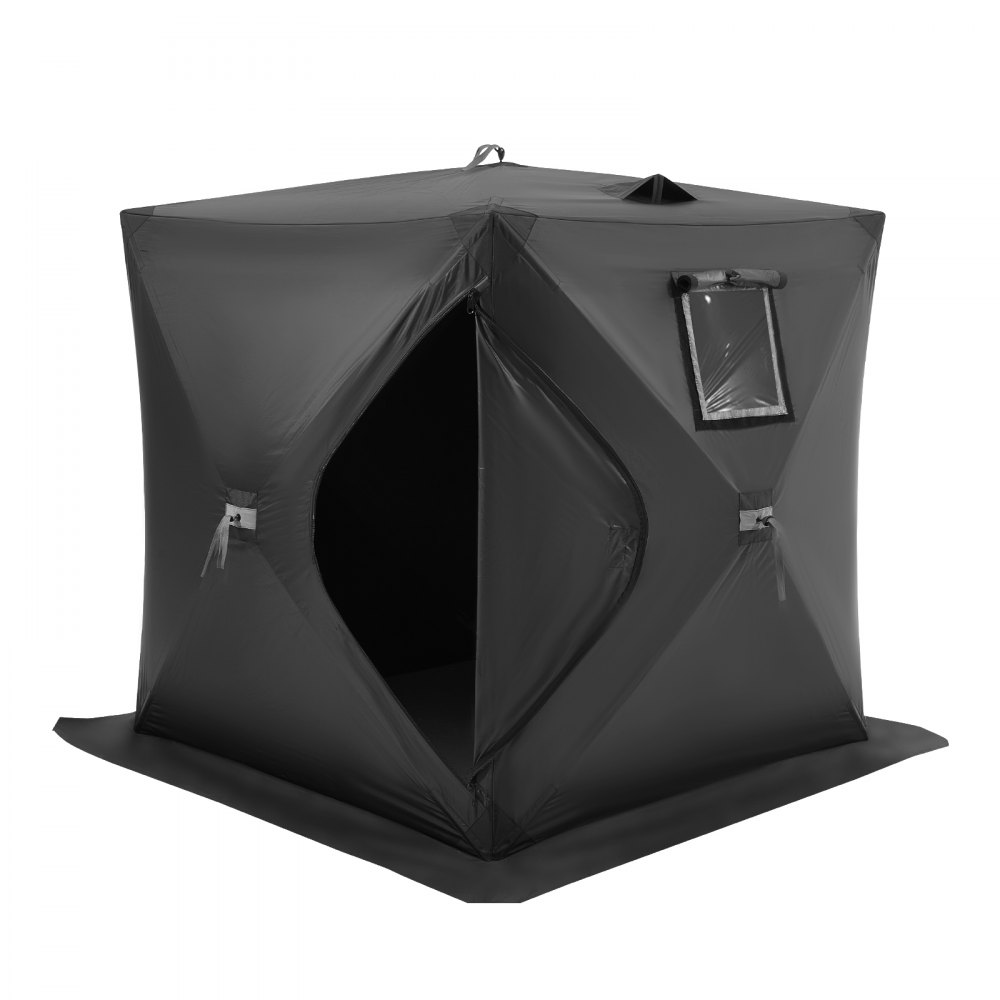 VEVOR Portable Ice Shelter, 1-2 Person Pop-Up Ice Fishing Tent, 24 Square Feet Fishable Area, Ice Shanty for Winter Fishing, Waterproof Oxford Ice Cube with Anchors/Ropes/Carrying Bag, 60"x60", Black