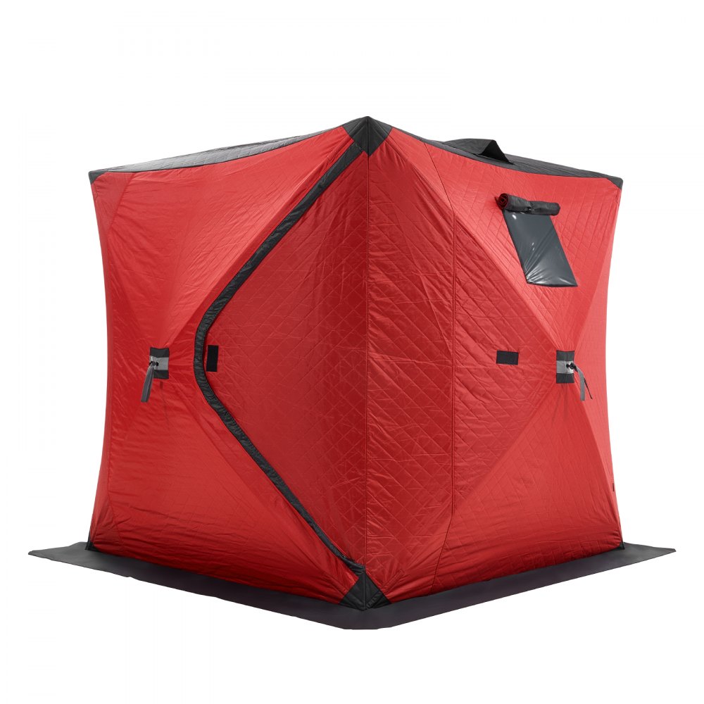 VEVOR Portable Ice Shelter, 3-4 Person Insulated Pop-Up Ice Fishing Tent, 35 Square Feet Fishable Area, Thermal Ice Shanty for Winter Fishing, Ice Cube with Anchors, Ropes, Carrying Bag, 71"x71", Red