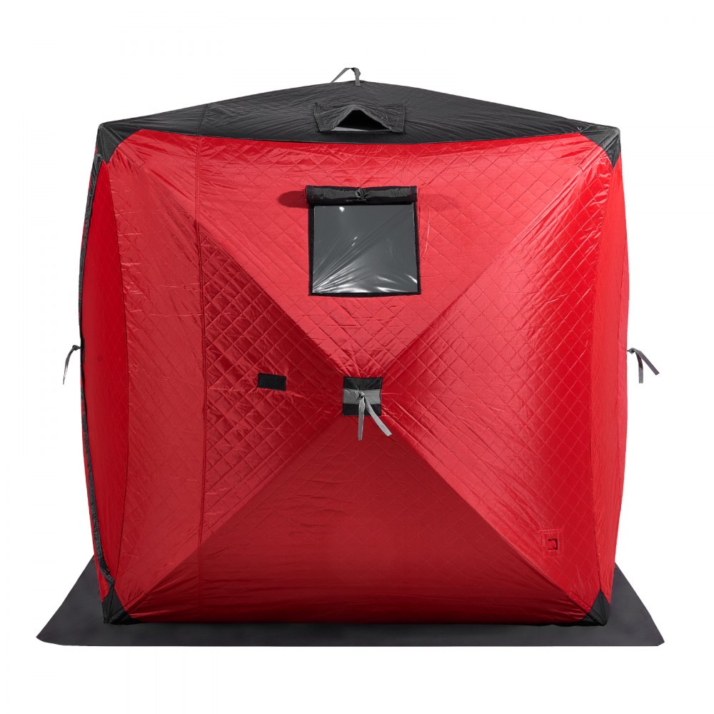 VEVOR Portable Ice Shelter, 3-4 Person Insulated Pop-Up Ice Fishing Tent, 35 Square Feet Fishable Area, Thermal Ice Shanty for Winter Fishing, Ice Cube with Anchors, Ropes, Carrying Bag, 71"x71", Red