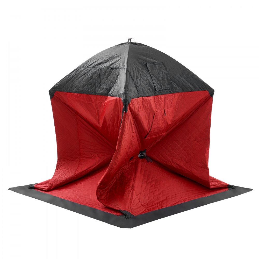 VEVOR Portable Ice Shelter, 3-4 Person Insulated Pop-Up Ice Fishing Tent, 35 Square Feet Fishable Area, Thermal Ice Shanty for Winter Fishing, Ice Cube with Anchors, Ropes, Carrying Bag, 71"x71", Red