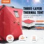 VEVOR Portable Ice Shelter, 3-4 Person Insulated Pop-Up Ice Fishing Tent, 35 Square Feet Fishable Area, Thermal Ice Shanty for Winter Fishing, Ice Cube with Anchors, Ropes, Carrying Bag, 71"x71", Red