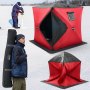 VEVOR Portable Ice Shelter, 3-4 Person Insulated Pop-Up Ice Fishing Tent, 35 Square Feet Fishable Area, Thermal Ice Shanty for Winter Fishing, Ice Cube with Anchors, Ropes, Carrying Bag, 71"x71", Red
