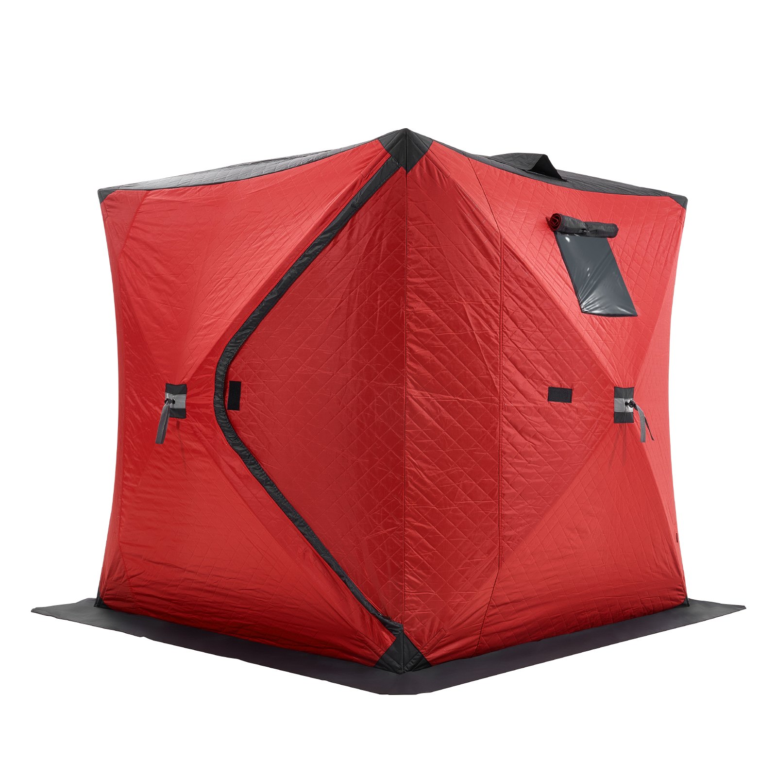 VEVOR Portable Ice Shelter, 3-4 Person Insulated Pop-Up Ice Fishing Tent, 35 Square Feet Fishable Area, Thermal Ice Shanty for Winter Fishing, Ice Cube with Anchors, Ropes, Carrying Bag, 71"x71", Red