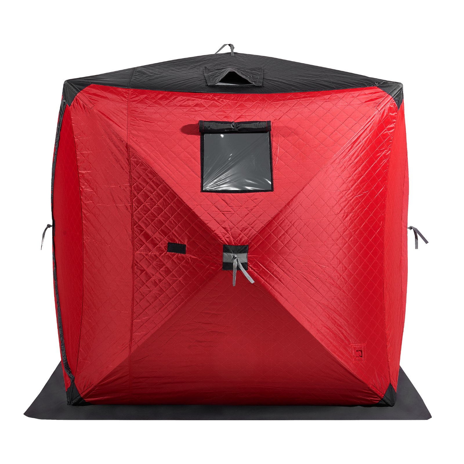VEVOR Portable Ice Shelter, 3-4 Person Insulated Pop-Up Ice Fishing Tent, 35 Square Feet Fishable Area, Thermal Ice Shanty for Winter Fishing, Ice Cube with Anchors, Ropes, Carrying Bag, 71"x71", Red