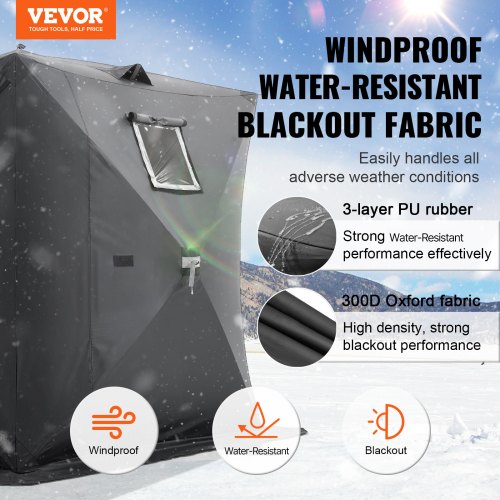 VEVOR Portable Ice Shelter, 3-4 Person Pop-Up Ice Fishing Tent, 43