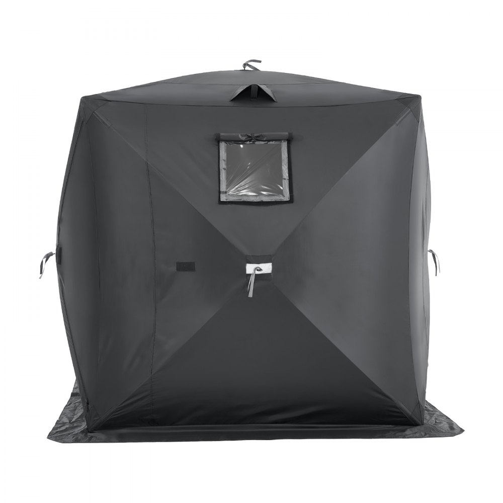 VEVOR Portable Ice Shelter, 3-4 Person Pop-Up Ice Fishing Tent, 43 Square Feet Fishable Area, Ice Shanty for Winter Fishing, Waterproof Oxford Ice Cube with Anchors/Ropes/Carrying Bag, 90"x90", Black