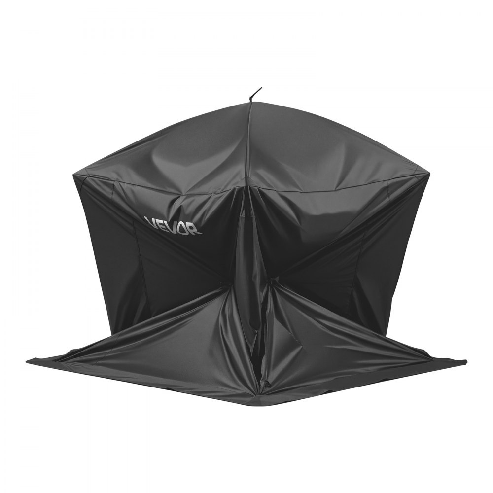 VEVOR Pop Up Ice Fishing Tent 1-2 Person 59 x 59 x 65 in Portable Shelter, for Winter Fishing, 24 sq ft Area, 300D Oxford Fabric Hub-Style Shanty, Ice Cube with Anchors, Ropes, Carrying Bag, Black
