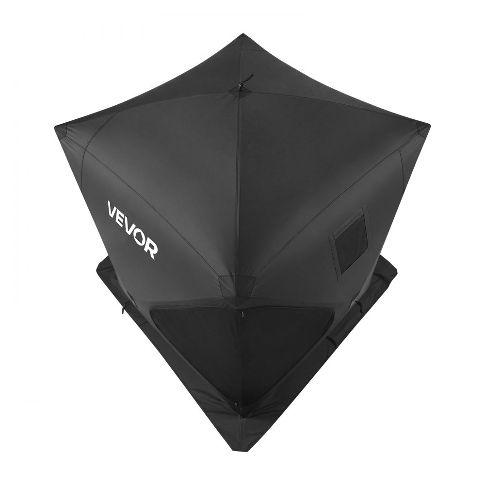 VEVOR Pop Up Ice Fishing Tent 3-4 Person 90 x 90 x 77 in Portable Shelter, for Winter Fishing, 58 sq ft Area, 300D Oxford Fabric Hub-Style Shanty, Ice Cube with Anchors, Ropes, Carrying Bag, Black